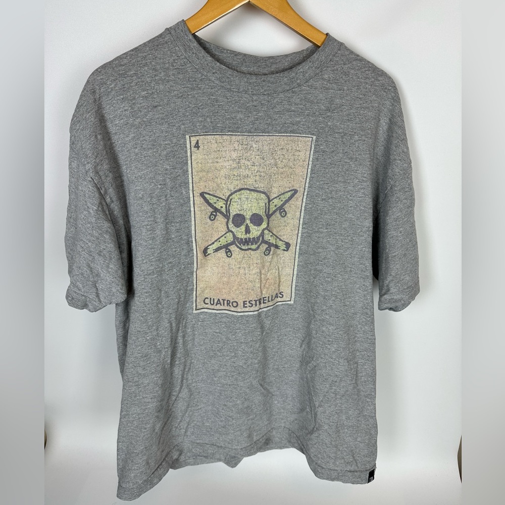 VTG Y2K Cuatro‎ Estrellas Card Tee Four Star Skull Longboard Skate Tee Mens XL